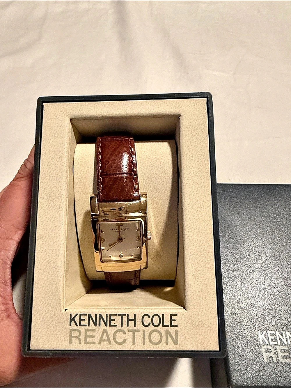 Vintage Kenneth Cole Reaction Rectangular Brown Watch with Box m